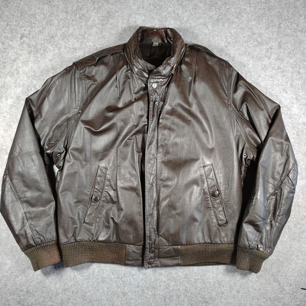 Wear Me Out Mens Vintage Brown Leather Bomber Jacket Hidden Hood Size 42 Korea‎